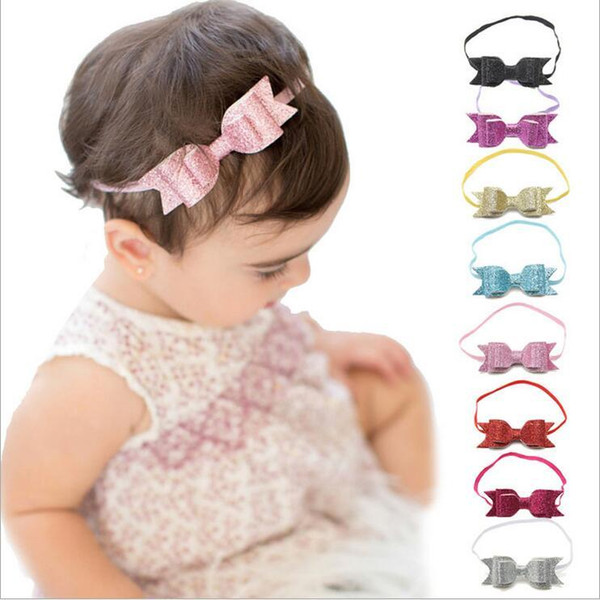 New Baby Girls Bow Glitter Headbands Children Elastic Shining Bowknot Hairbands Kids Infants Hair Accessories Princess Headdress KHA399