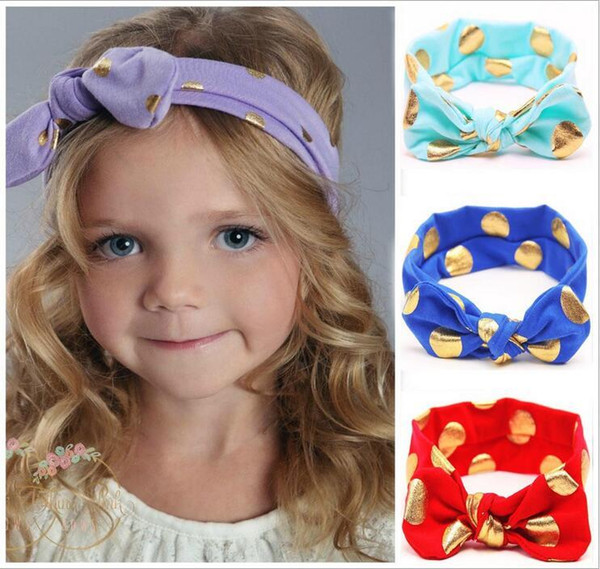 New Baby Girls Gold Dot Knot Headbands Kids Knotted Bow Head bands Children Hair Accessories Head Wrap Lovely cute Infant Headbands KHA252