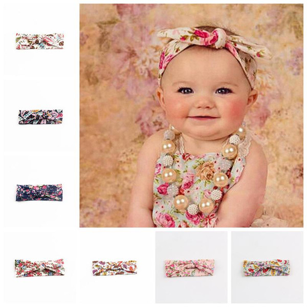 Newest Baby Girls Floral Printed Bohemian bunny Headbands Kids Turban Knot Children Soft Flower Headband Headwear Hair Accessories KHA388