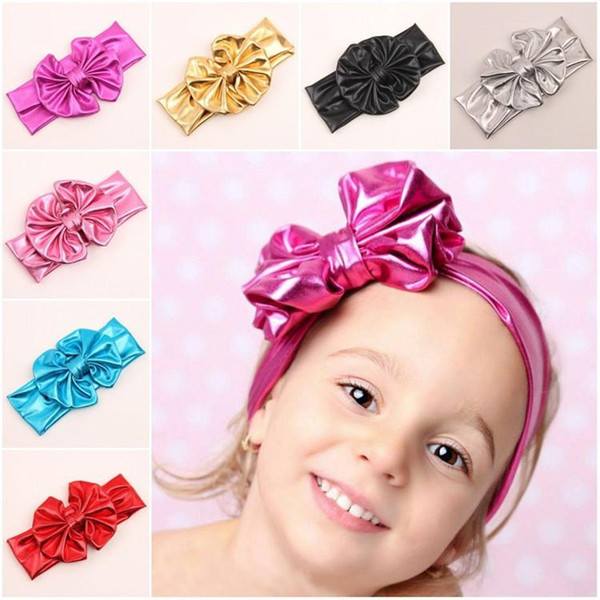 Fashion Girls Hot stamping Shiny Bowknot Headbands Kids big bow hairband baby headbands hair accessories children Headwear Hair Band KHA200