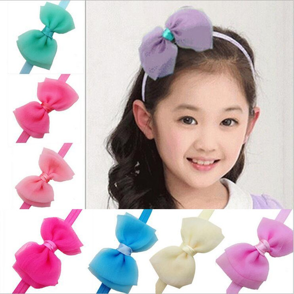 12 Colors Baby Girls Bowknot Headbands 12cm Big Seersucker Bow Elastic Band Solid Hair Accessories Headwear Hairband For Baby Girls KHA398