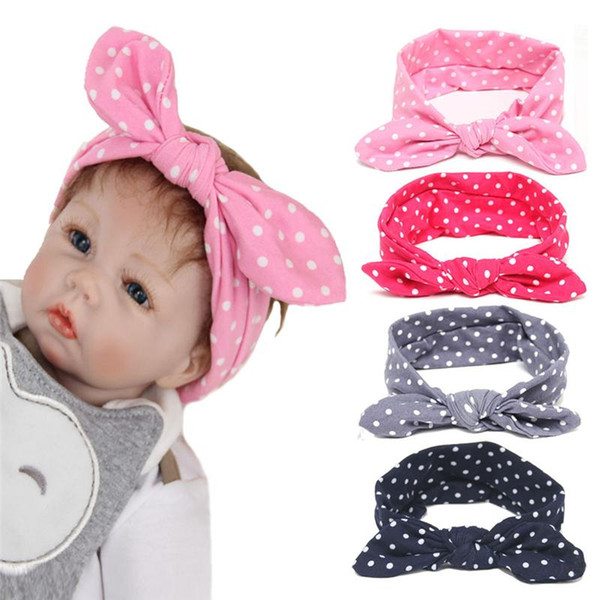 Baby Girls Polka Dot Bunny Ear Headbands Infant Kids Elastic Cotton Hairband Children Soft Hair Accessories Hair Bands Free Shipping KHA492