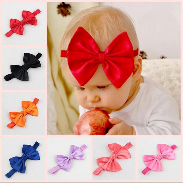 2016 New Girls Satin Ribbon Elastic Bow Headbands Baby Kids Cute Bowknot Hair Accessories Infant Hairbands Photography props KHA286