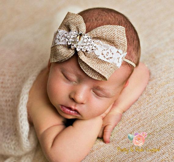 Newborn Baby Headbands Bows Kids Girls Rhinestone Pearl Hairbands Flax Fabric Vintage Bowknot Elastic Headband Children Hair Accessory KHA52