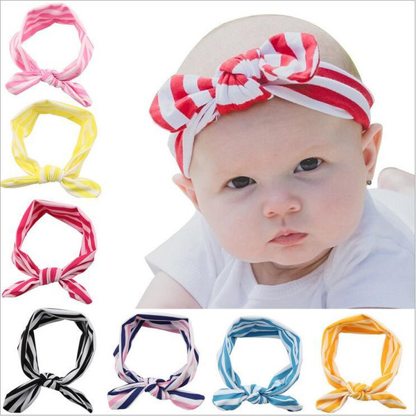 8 Colors Baby Girls Striped Headbands Bows newborn Kids Elastic hairbows Bunny Ear turban Shabby Hairbands Children Hair Accessories KHA356