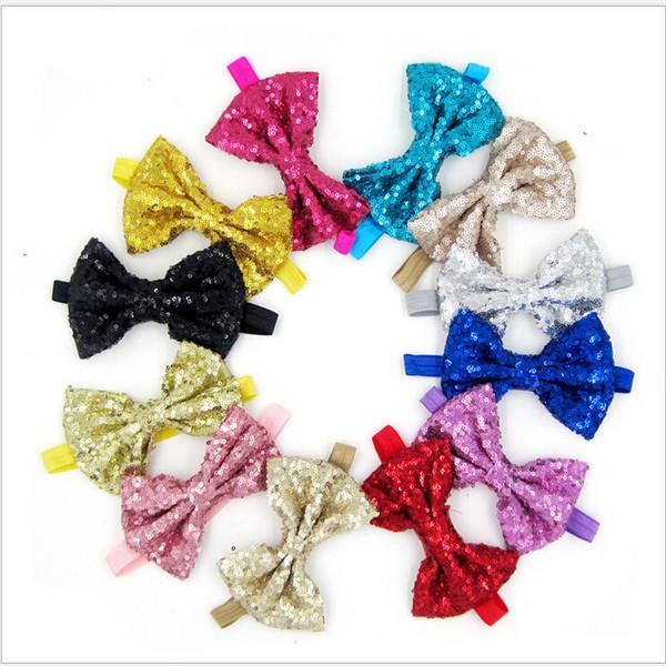 5pcs/lot 2016 New Fashion Sequined Bow European style Baby Hair Accessories Child Headband Wholesale