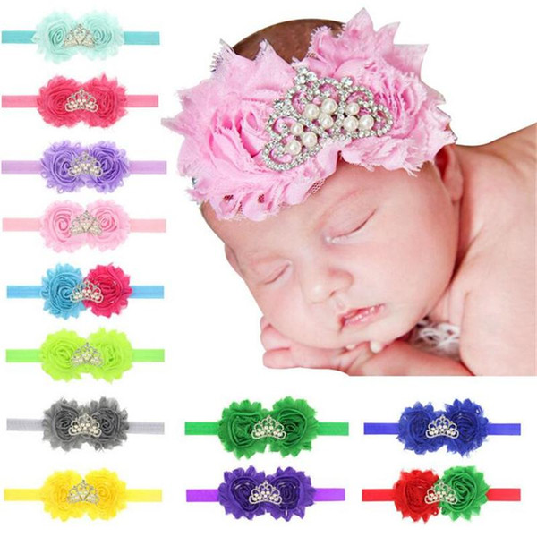 37 Colors Baby Headbands Flowers Shabby Elastic Headbands Girls Kids Rhinestone Tiara Hairbands Children Hair Accessories Headdress KHA108