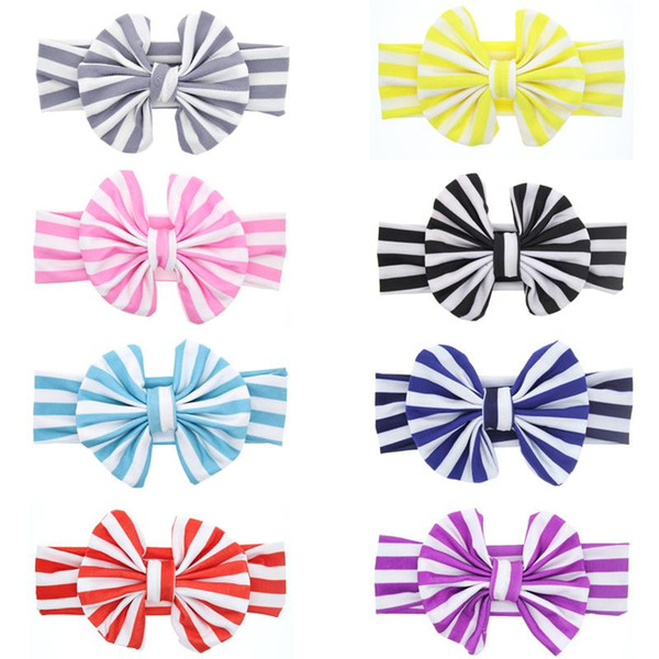 Europe Baby Girls Cotton Bow Headbands Infant Kids Elastic Stripe Turban Knot bowknot Hairbands Children Headdress Hair Accessories KHA375