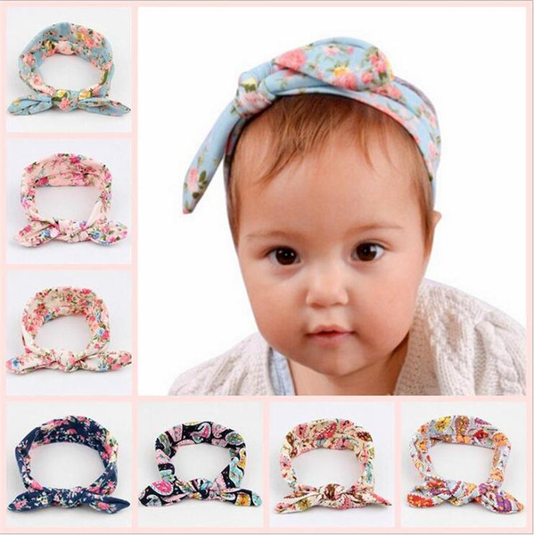 Children Kids Headbands Bow Baby turban Knot Princess hairbands Cotton Bunny Rabbit Ear Headband baby elastic Floral hair accessories KHA454