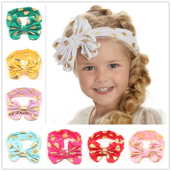 12 colors Baby Girls Dotted Headbands Kids Big Wide Gold Dot Bow Head bands Children Infant Knotted Hair Accessories Hairbands 20pcs KHA266