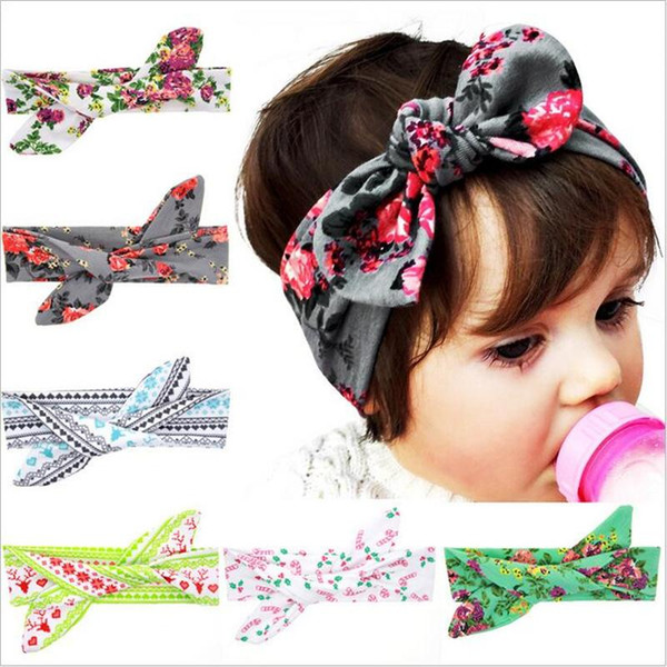 Baby Girls Headbands Bows DIY Bunny Ear Cotton Head Band Kids Floral Turban Newborn Knot Elastic Hairband Children Hair Accessories KHA243