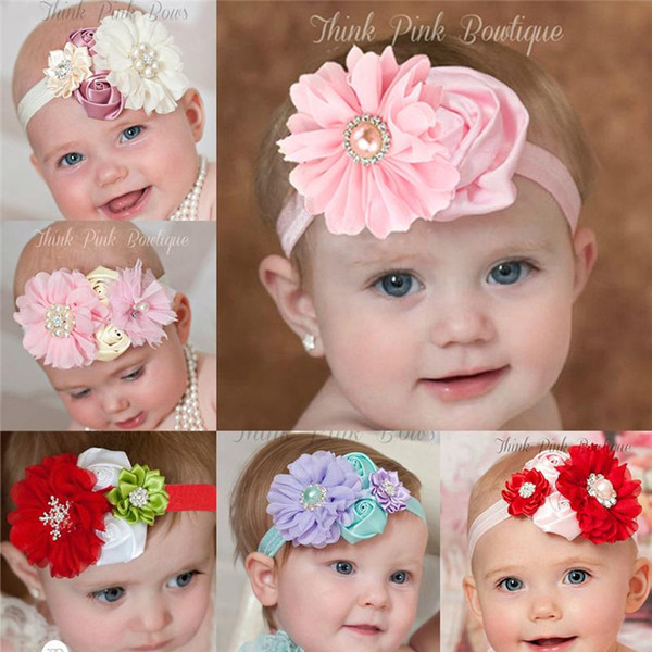 Newborn Infant Headbands Big Flower Photo Props Baby Girls Satin Rhinestone Hair Bands Children Hair Accessories Party hairs bows KHA328