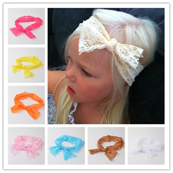 Fashion Baby Girls Simple Lace Bow Headbands Toddler Kids Elastic ivory Hairbands Children Unique Hair Accessories Europe Style KHA527