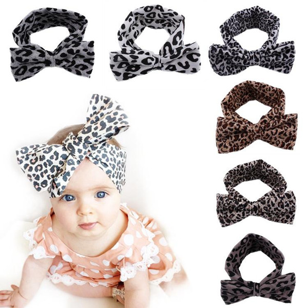 New Baby Girls Leopard Bow Elastic Cotton Headbands Kids Children Big Bowknot Hair Accessories Dot Hairbands for Girls 6 Colors KHA391