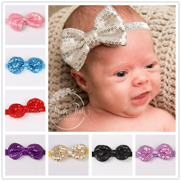 20PCS/LOT Baby Girls Paillette Shiny Bow Headbands Kids Hair Band Children Lovely Bowknot HairBand Children Hair Accessories Headwear KHA420