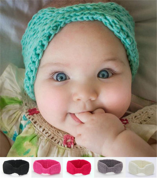 15inches Newborn Baby Infant Wool Crochet Warm Headbands Knitting Hairband Girls Winter Ear Warmer Children Headwrap Hair Accessories KHA20