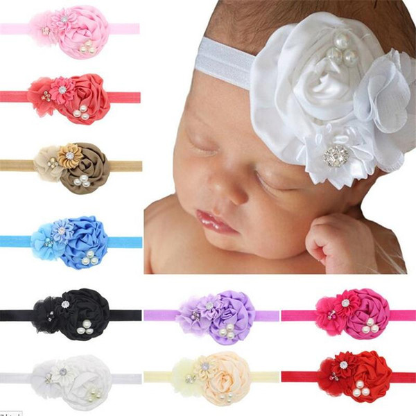 Fashion Baby Hair Accessories Rose Flower headbands Pearl Rhinestone Combination Girls Hair Band Kids Headband Babies Satin Headwear KHA111