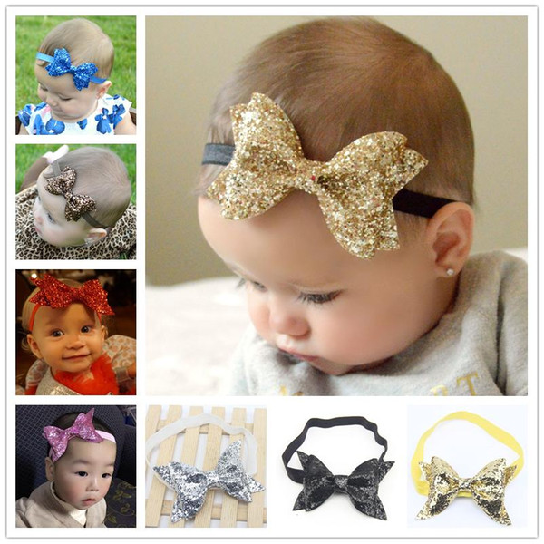 Fashion Children Girls Shinning Gold Bow Tie Headband Kids Baby Hair Band Party Hair Accessories High Quality Free Shipping 7 Colors KHA270