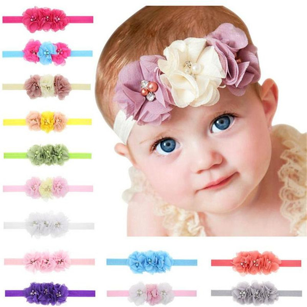 Newborn Baby Girls headbands Hair Accessories Flowers Rhinestone pearl Headbands Bows kids Children Elastic Chiffon Hair Accessories KHA103