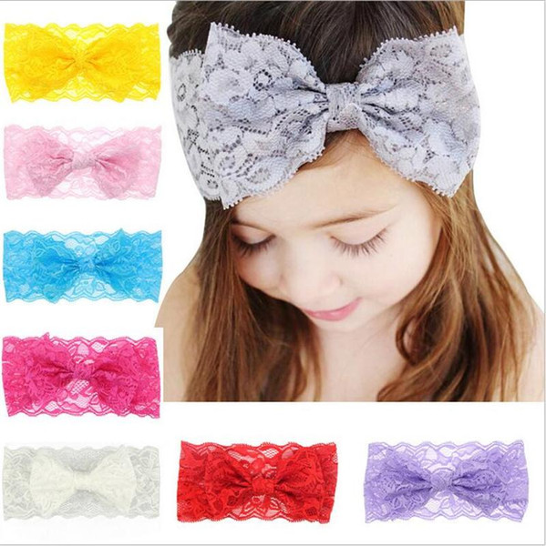 Baby Girls Big Lace Bow Headbands Kids Elastic Bow Headwrap Headbands Vintage Hairbands for Girls Children Hair Accessories 8 Colors KHA203