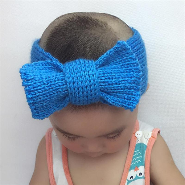 15inches Fashion Baby Girls Wool Crochet Warm Headband Knit Hairband With Big Bow Winter Newborn Infant Ear Warmer Head Headwrap KHA20