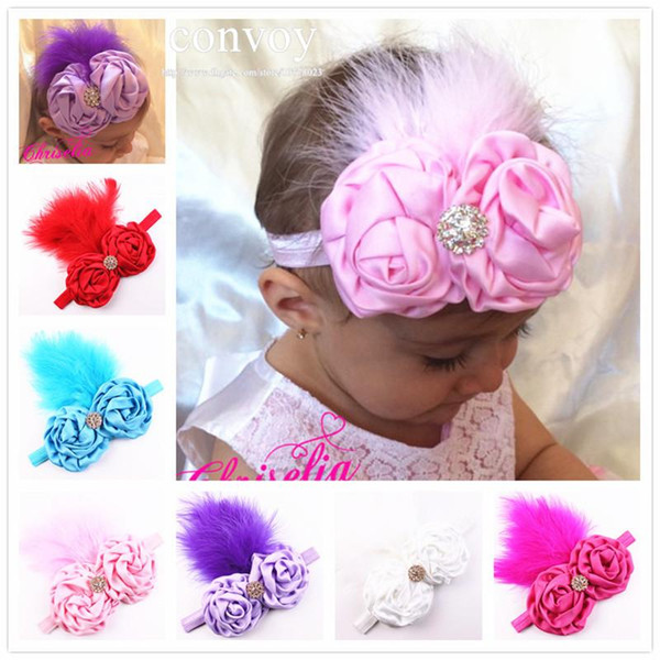 New Baby Girls Headbands Colorful Ostrich feather Hairbands Children Shiny Rhinestone Hair Ornaments Kids headwear Hair Accessories KHA468