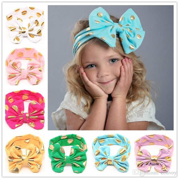 Baby Girls Lovely cute Gold Dot Headbands Kids Big Wide Knotted Bow Head bands Children Infant Hair Accessories Head Wear 12 colors KHA253