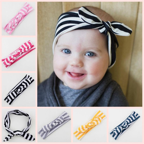 New Baby Girls Rabbit Ear Striped Cotton Headbands Children Bow Bunny Hairband Head Wrap Kids Hair Accessories Headwear 7Colors KHA239