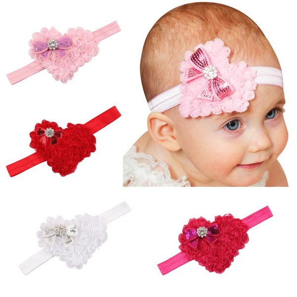 New Baby Headbands Chiffon Bows Heart Flower Headbands Children Kids Hair Accessories Baby Gifts Girls Hairbands Paillette Head Bands KHA258