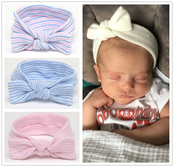 Newborn Baby Strip Bow Headbands Infants Knot Bowknot hairbands Hair Accessories Kids Soft Striped Cotton Headands Headdress KHA500