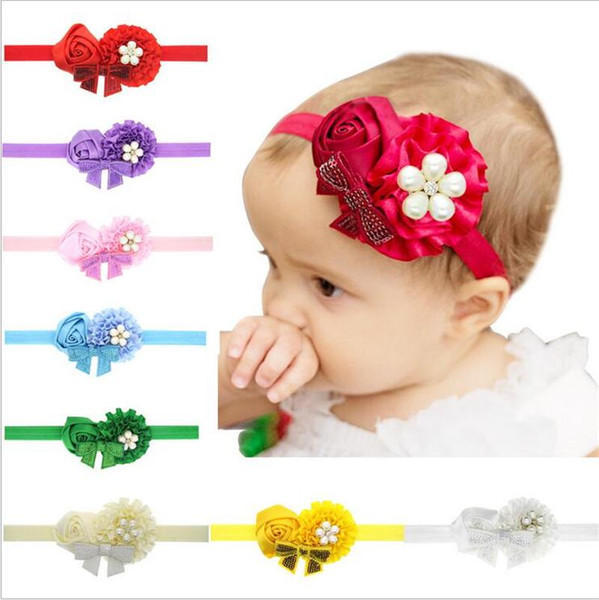 Baby Girls Headbands bows infants Hairbands Newborn Baby Headbands Flowers Children Kids Hair Accessories satin rosette fabric Bands KHA144