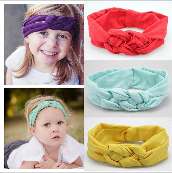 New Baby Elastic Cotton Headbands Infant Girls Braid Twist Turban Head Wraps Children Kids Stretchy Comfy Workout Hairband 16 Colors KHA208