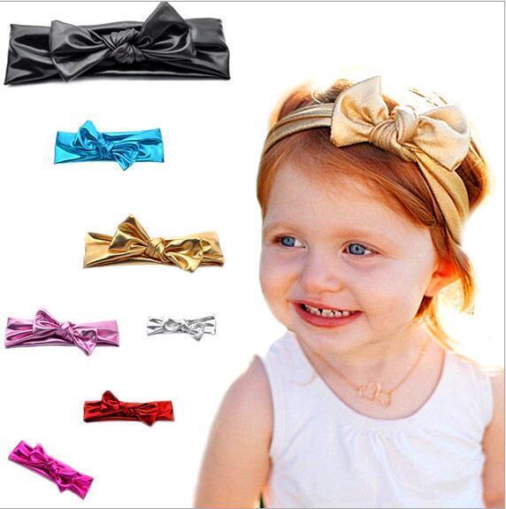 New Baby Girls Bunny Ear Shiny Bow Headbands Children Kids Hair Accessories Hairbands Girl Bowknot Headbands Headwear Free Shipping KHA363