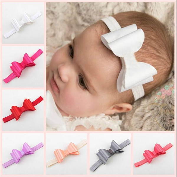 2016 New Baby Girls Satin Bow Headbands Children Bowknot Flower Hairbands Kids Princess Elastic Headdress Hair Accessories 15 Colors KHA326