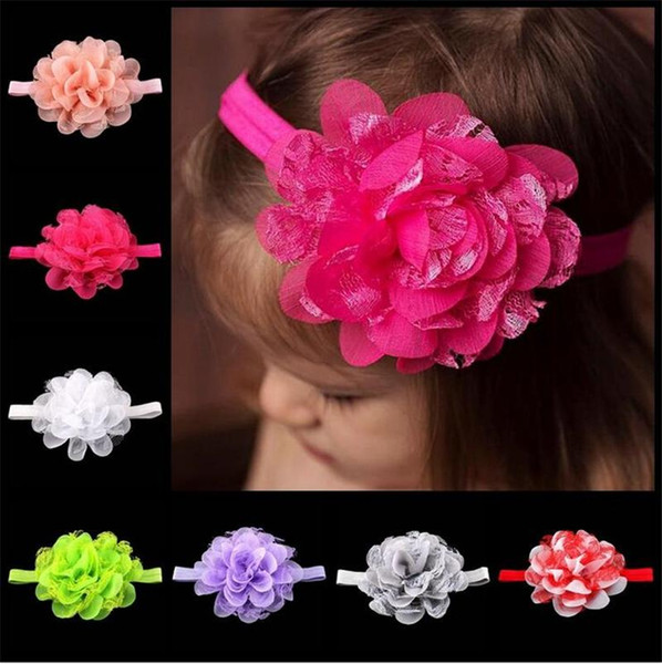 Fashhion Newborn Baby Headbads Big Flowers Tulle Hairbands Childrens Lace Chiffon Headbands Kids Girls Hair Accessories 17Colors KHA426