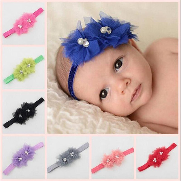 2016 New Kids Girls Headbands Tulle Flowers Newborn Infants Elastic Rhinestone Hairbands 14.6inch Children Hair Accessories Headwear KHA338