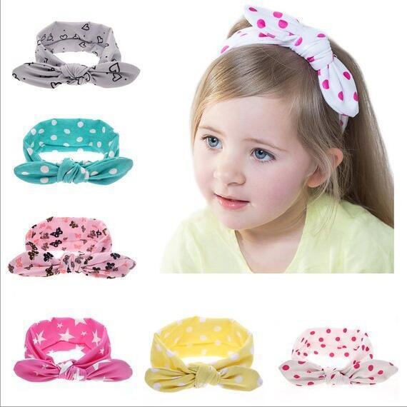 Fashion Baby Girls Polka Dot Bunny Headbands Bow for Newborn Infant Kids Elastic Cotton Hairbands Children Kids Hairbands Accessories KHA389