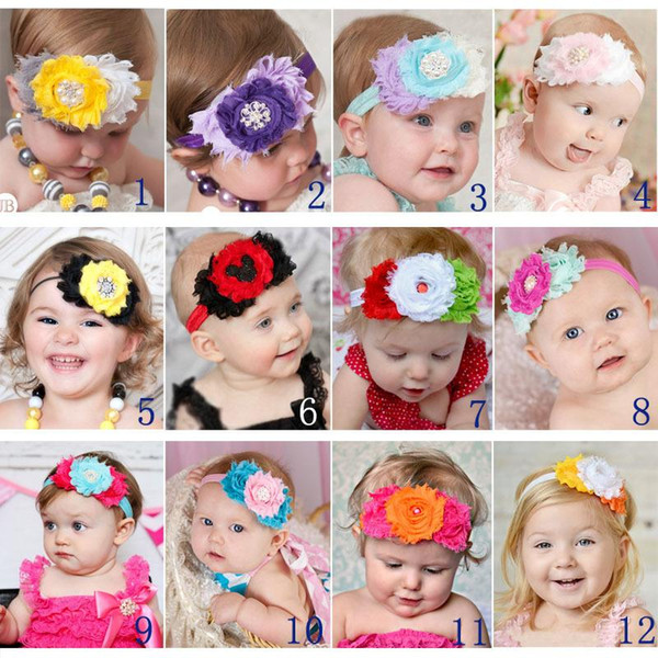 Baby elastic headbands with flowers Pearls diamonds Girls Infant Hair Accessories Kids Children Hair Ornaments Head bands 12 colors KHA12