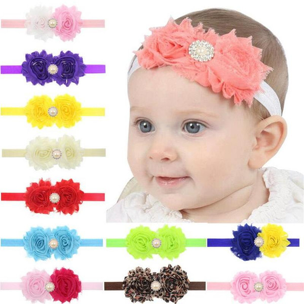 Newborn Baby Infants Headbands Sunflowers Bands Shabby Fabric Girls Kids Hairbands Bow Rhinestone Head Bands hair accessories 37Colors KHA30