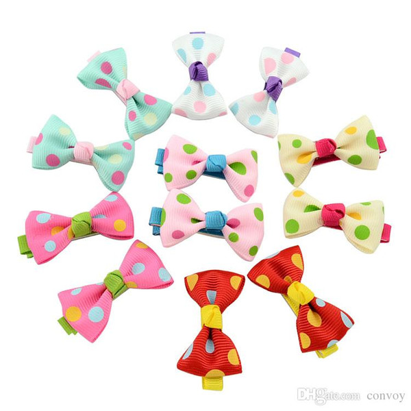 Baby Girls Bow Clips Candy Color Solid/ Polka Dot Flower Print Ribbon Bow Hairpin BB Hair Clips for Baby Girls Kids Hair Accessories KFJ88