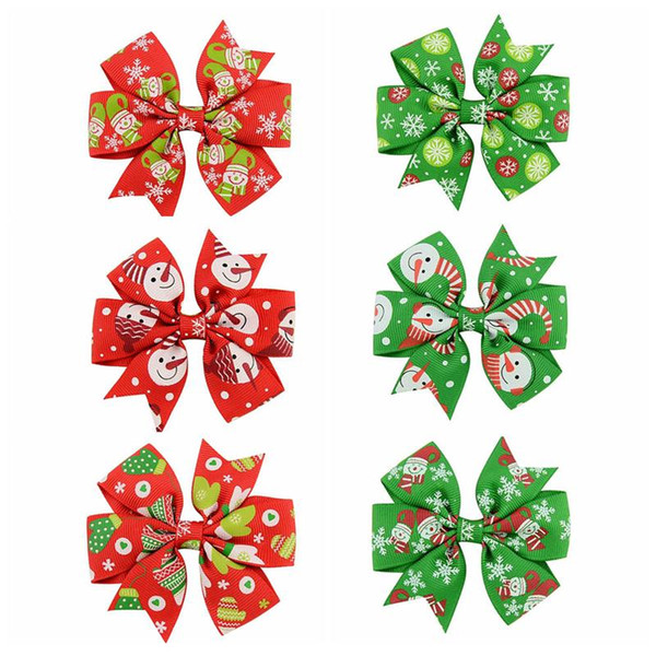 3 inch Christmas Snow Flake Santa Claus Grosgrain Ribbon Bows WITH Clip gingerbread Snowman Baby Girl Hair Clips Accessories KFJ106