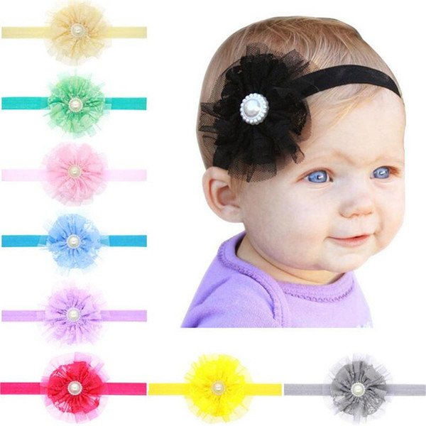 40pcs/lot Newborn baby headbands flowers bows lace girls headbands lace Pearl hairbands girls children Headwear hair accessories KHA125CN