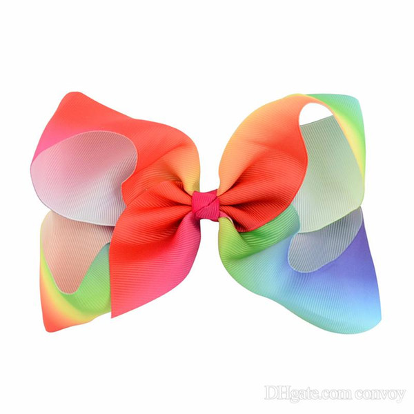 Girls Gradient Rainbow Bow Clips Kids Large Bubble Flower Barrette Ribbon Bowknot Hairpin Hair Boutique Bows Children Hair Accessory KFJ39