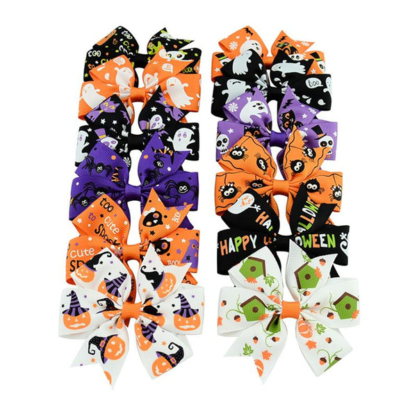 3 inch Baby Halloween Grosgrain Ribbon Bows WITH Clip Girls Kids Ghost Pumpkin Baby Girl Pinwheel Hair Clips Hair Pin Accessories KFJ105