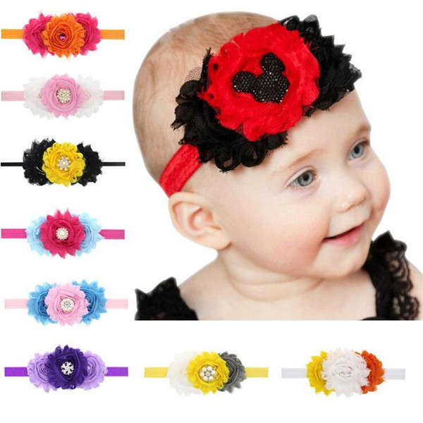 0-3Y Newborn Baby Sunflower Headbands Flower Shabby Headbands Girls Kids Rhinestone Pearl Elastic Hairbands Children Hair Accessories KHA109