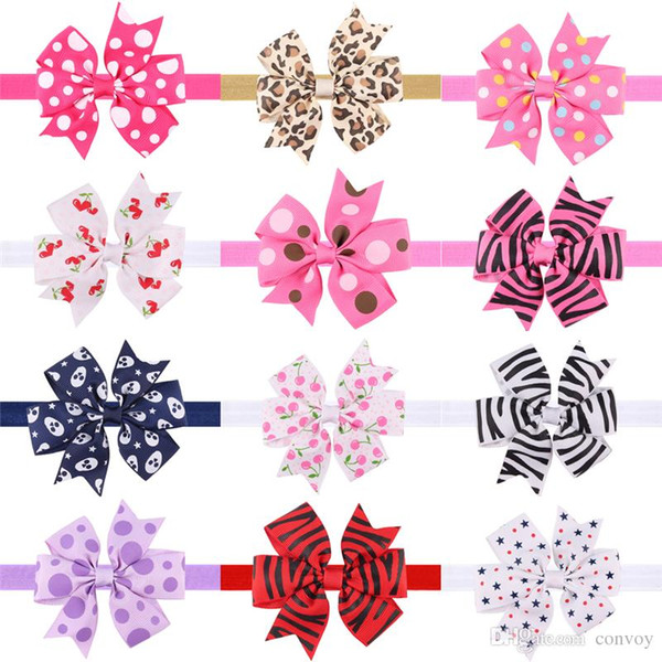 Newborn Baby Polka Dot Headbands Bows Kids Girls Cartoon Plaid Grosgrain Ribbon Bowknot Headbands Children Striped Hair Accessories KHA64