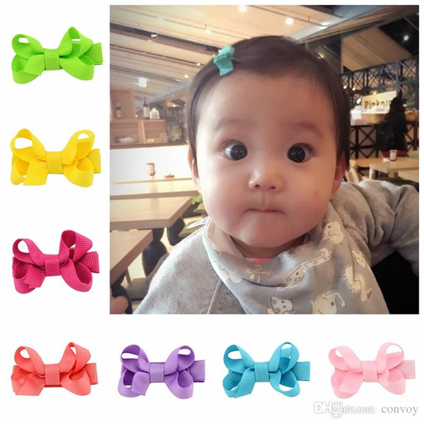 2inch Baby Bow Hairpins Small Mini Grosgrain Ribbon Bows Hairgrips Girls Solid Whole Wrapped Safety Hair Clips Kids Hair Accessories KFJ89