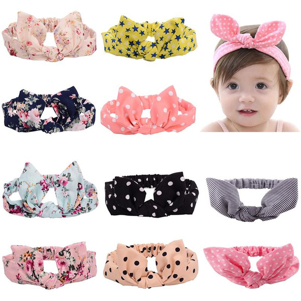 Fashion Baby Girls Headbands Flowers Babies Elastic Bunny Ear Floral Print Headbands Children Kids Hair Accessories Twist Knot Bands KHA133