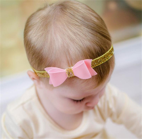 Baby Girls Sparkle Leather Headbands with Gold Powder Bands Kids Bowknot Hairbands baby boutique hair accessories Children Headwear KHA209