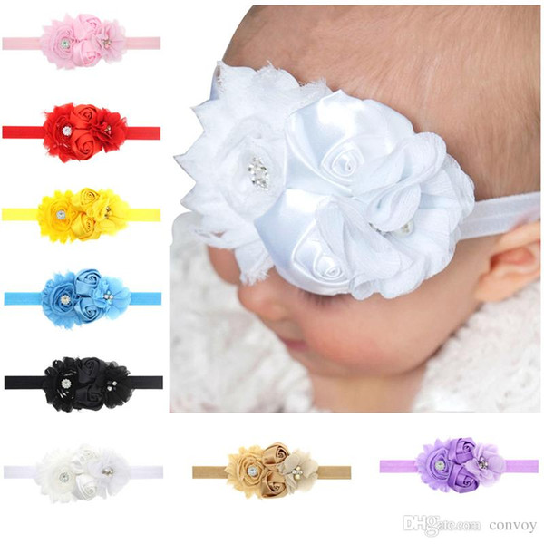 Baby Headbands Flowers Chiffon Rose Headband Kids Rhinestone Elastic Hairbands Girls Princess Headdress Children Hair Accessories KHA171